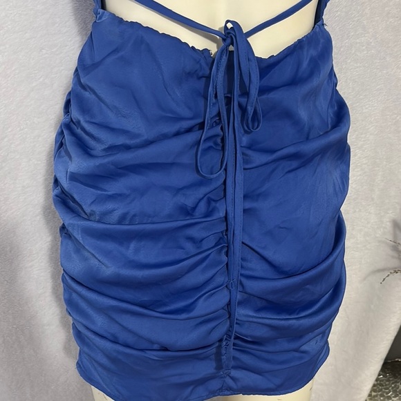 Blue Mini Dress Crisscross Back Sleeveless Ruched Bodycon Party Cocktail - Picture 4 of 7